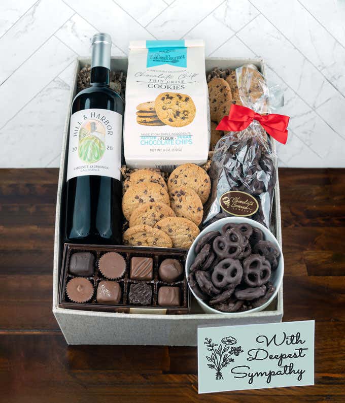Deepest Sympathy Sweet Treats & Red Wine Gift Box